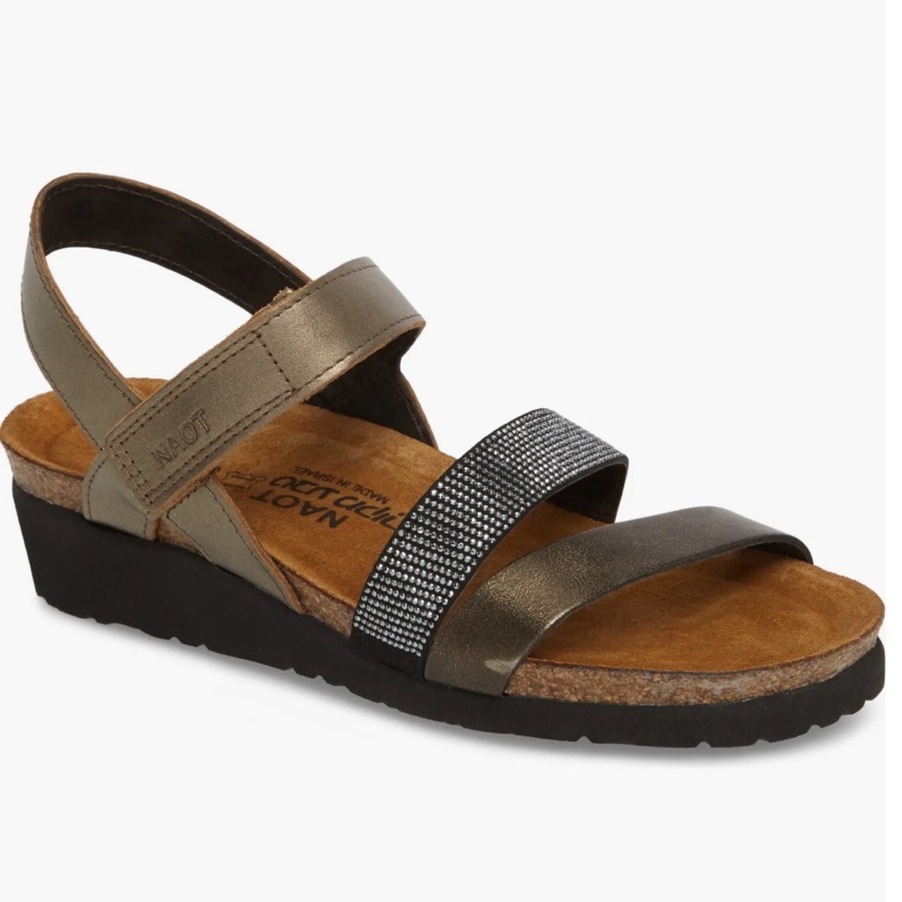 Naot Krista Adjustable Sandal in Pewter Leather / size 44 (US 13)